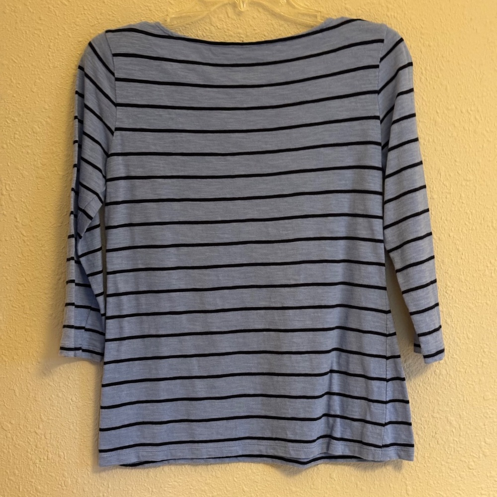 XS Talbots blue striped boatneck top with studs on front - Picture 2 of 7